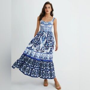 Commense blue & white maxi dress